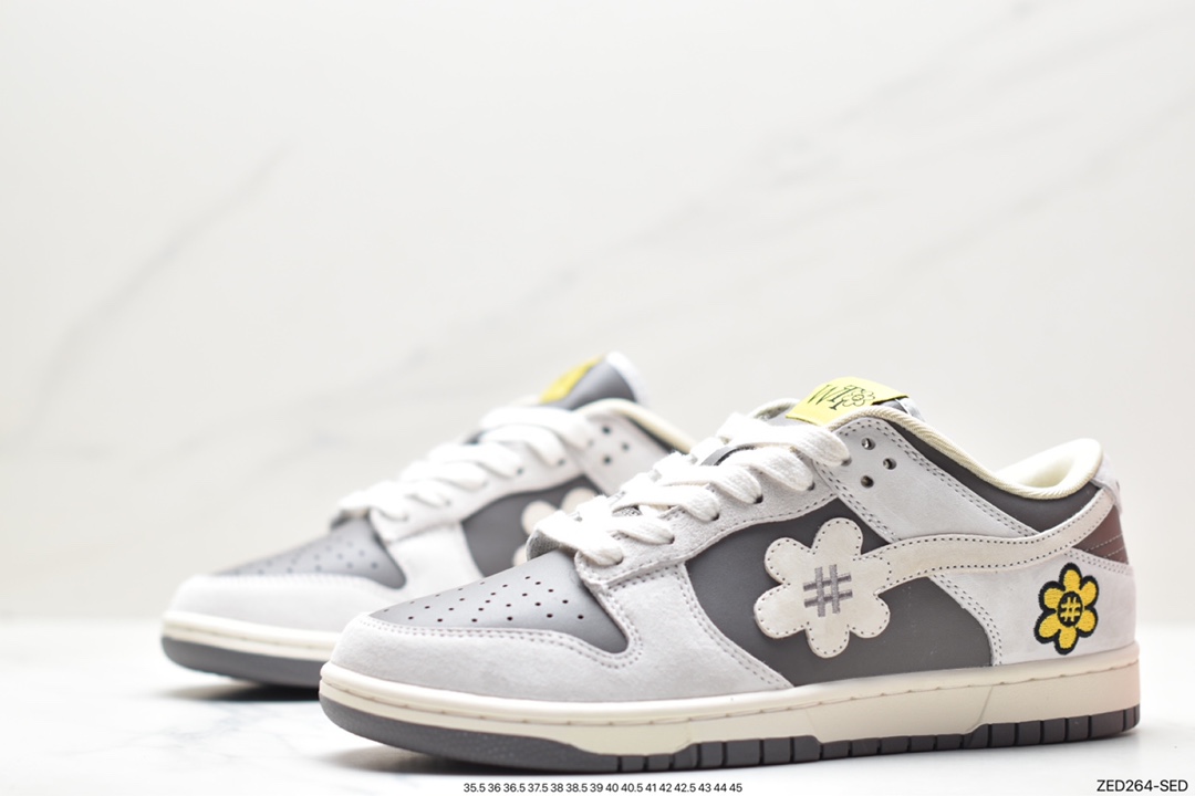 WTP/Water The Plant 1.0 Dunk Low”Shroom”Sunflower Smiley Series Low-top Casual Sports Skateboard Shoes ”Mocha Brown Black Sunflower” WTP028