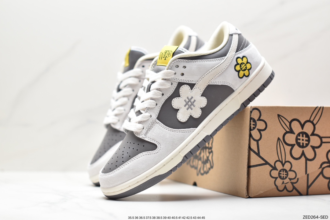 WTP/Water The Plant 1.0 Dunk Low”Shroom”Sunflower Smiley Series Low-top Casual Sports Skateboard Shoes ”Mocha Brown Black Sunflower” WTP028