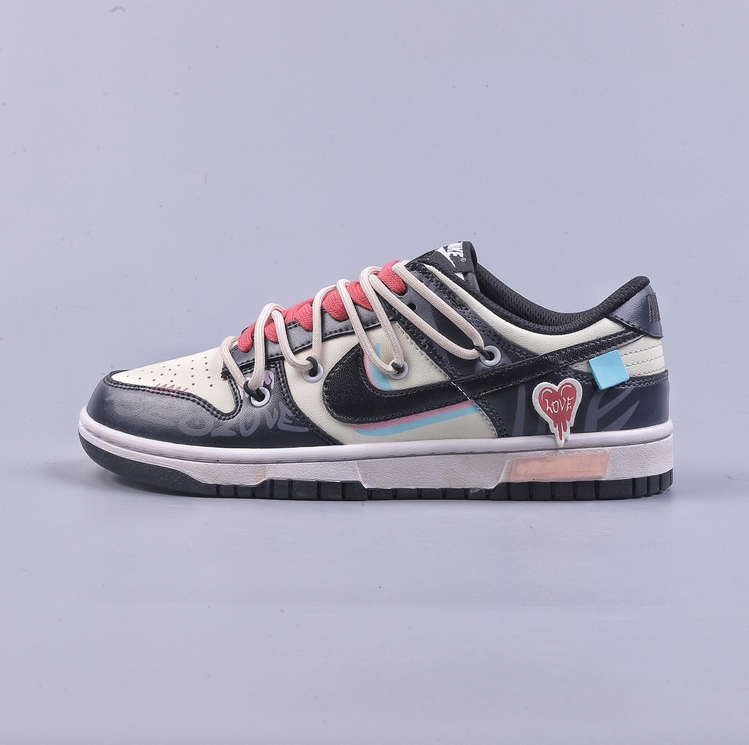 OW定制大盒 Nk Dunk Low 熊猫恶作剧-迷幻爱 SB绑带低帮休闲板鞋 CW1590-100