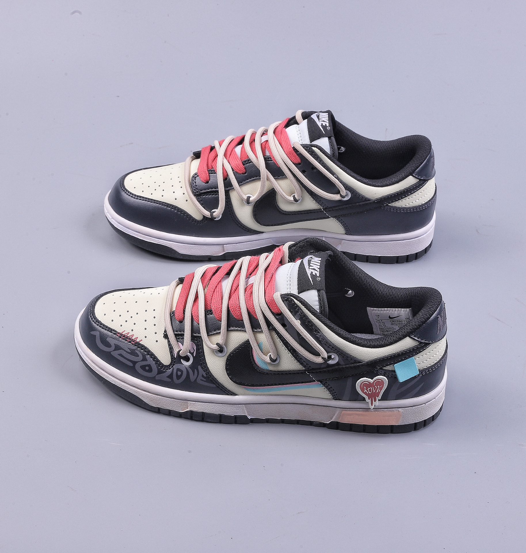 OW定制大盒 Nk Dunk Low 熊猫恶作剧-迷幻爱 SB绑带低帮休闲板鞋 CW1590-100