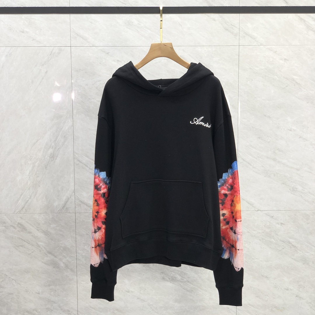 Amiri Clothing Hoodies Black Embroidery Cotton Hooded Top