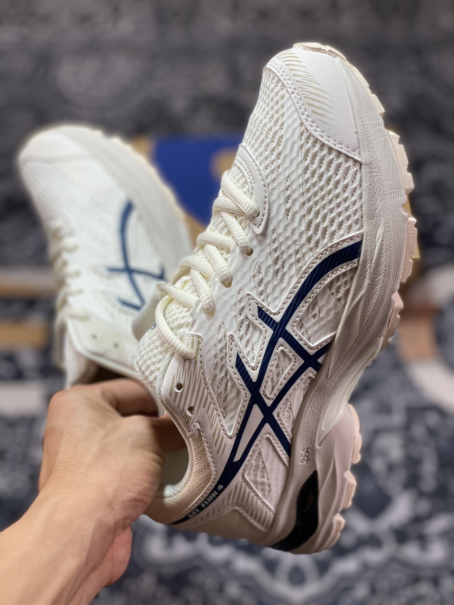 Asics Gel-Flux 4 Beige White Blue Sports Retro Casual Breathable Professional Running Shoes