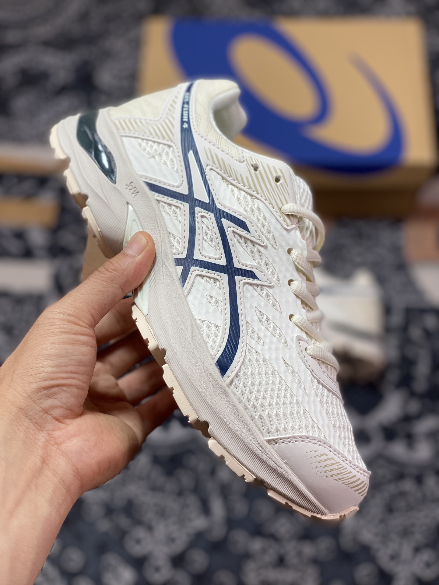 Asics Gel-Flux 4 Beige White Blue Sports Retro Casual Breathable Professional Running Shoes