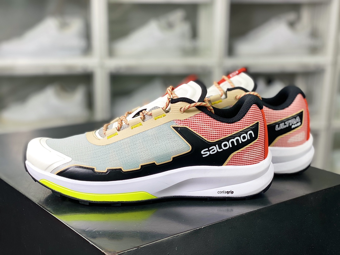 Salomon Ultra Raid ”Vanilla Ice/Rooibos” reinforced low-top running shoes ”beige, black, red, fluorescent green” 412341