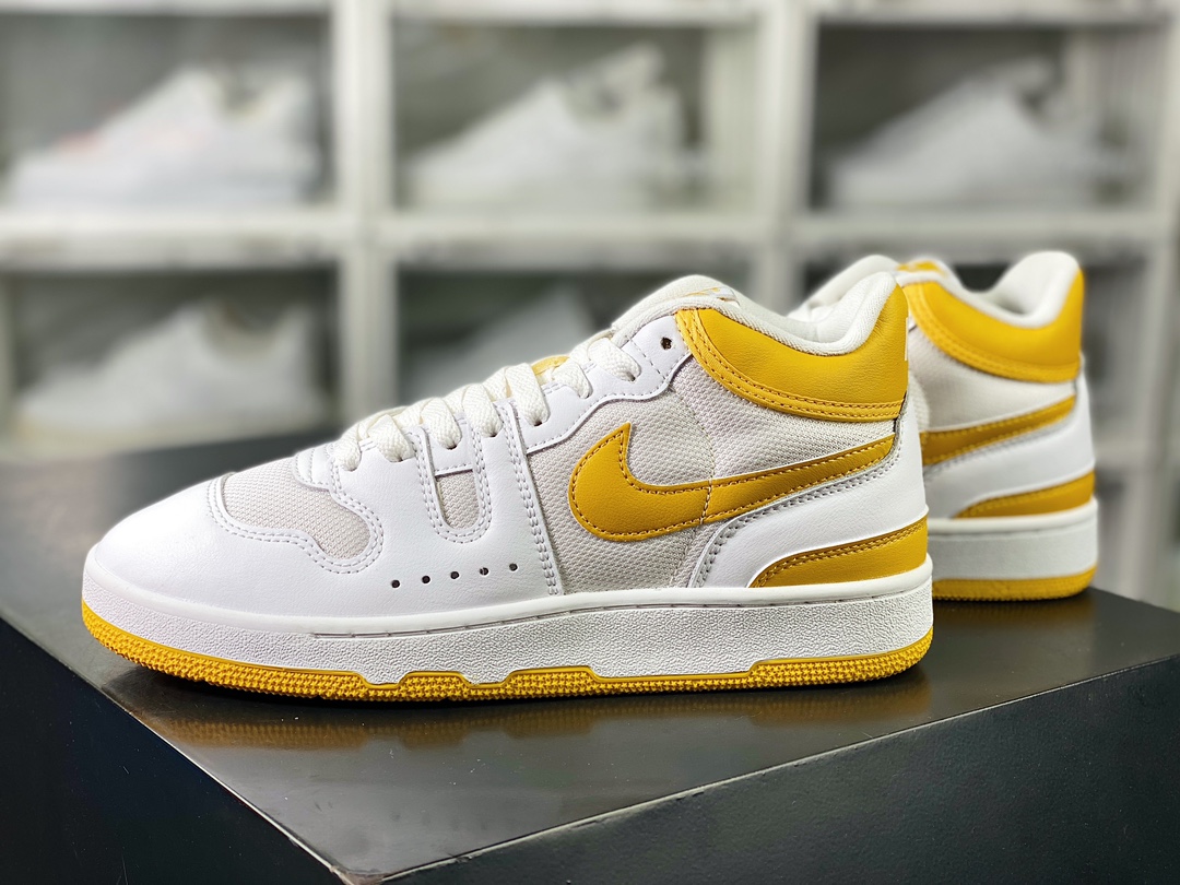 Mac Attack QS ”White/Yellow” attack series mid-top retro sneakers ”leather white old yellow” FB8938-100