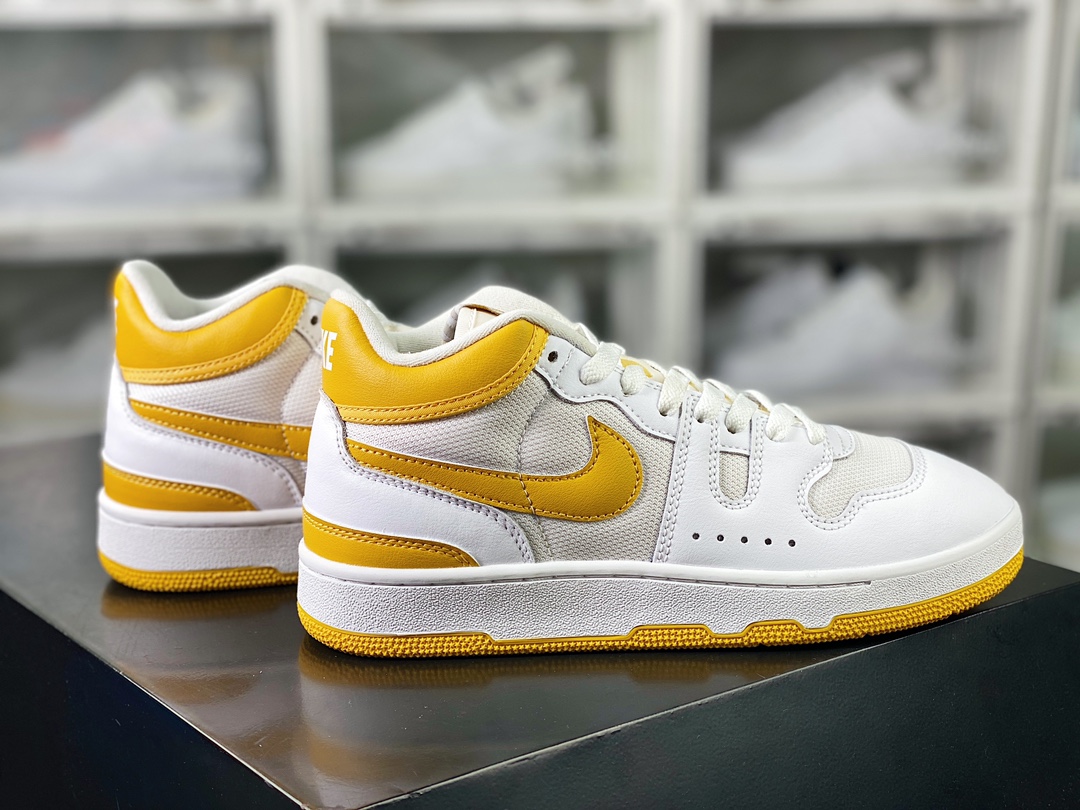 Mac Attack QS ”White/Yellow” attack series mid-top retro sneakers ”leather white old yellow” FB8938-100