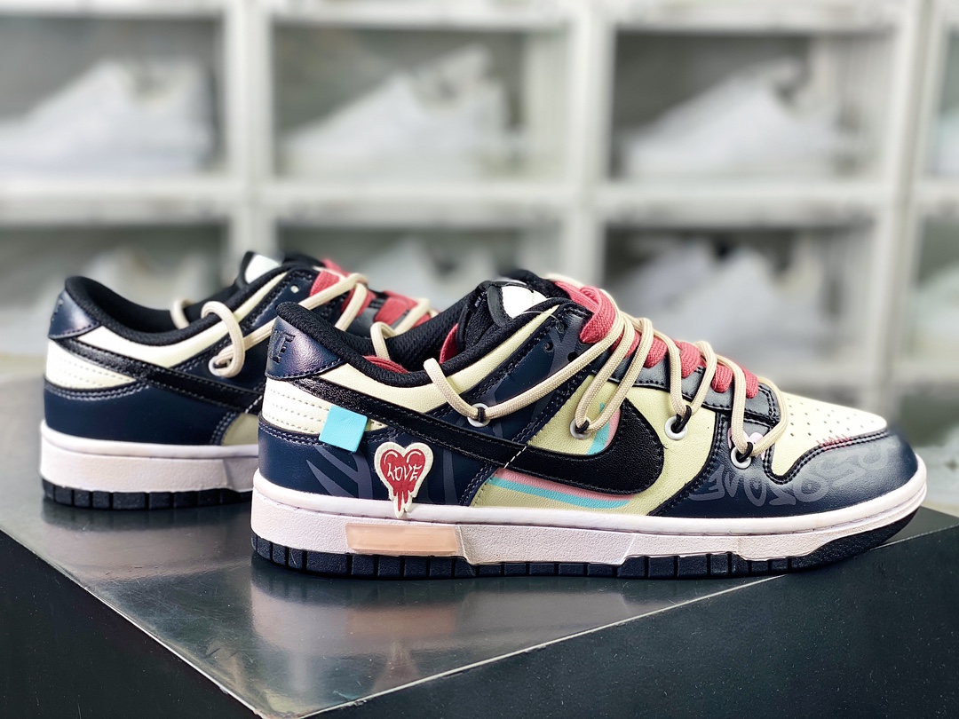 SB Dunk Low ”White/Black/Love” dunk series low-top sneakers ”Sweet and cool white, black and pink love rope” FD9762-061