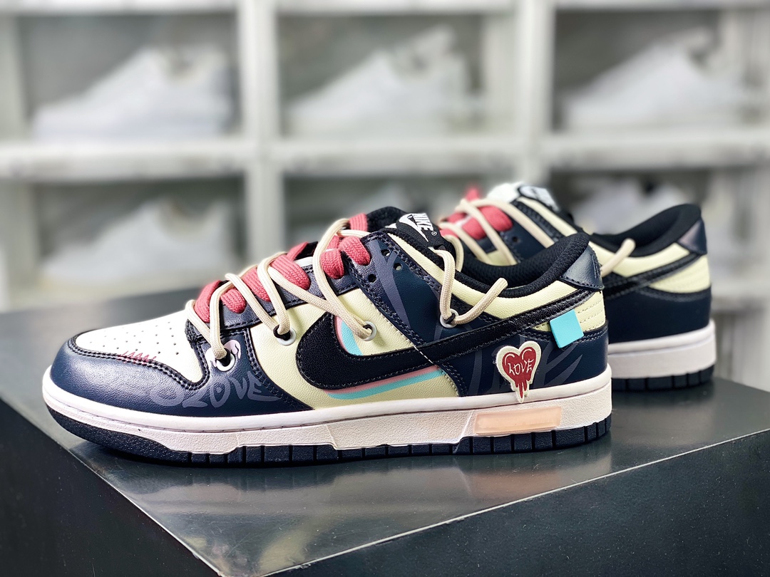 SB Dunk Low ”White/Black/Love” dunk series low-top sneakers ”Sweet and cool white, black and pink love rope” FD9762-061