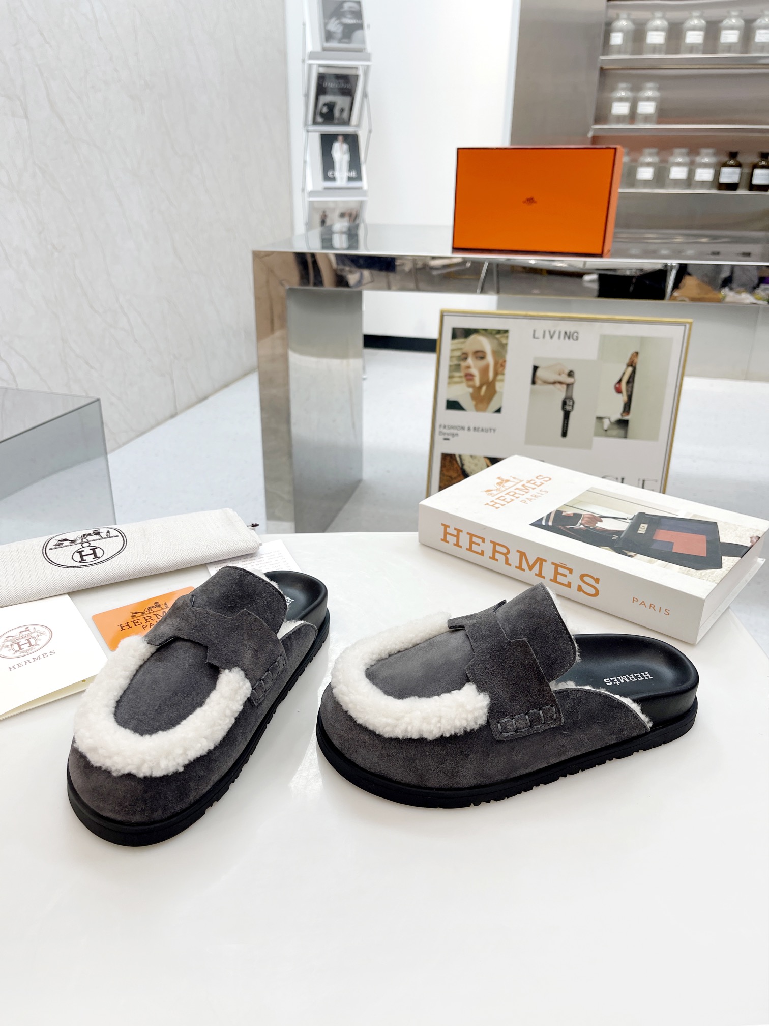 The Best Quality Replica
 Hermes Luxury
 Shoes Half Slippers Genuine Leather TPU Wool Fashion
