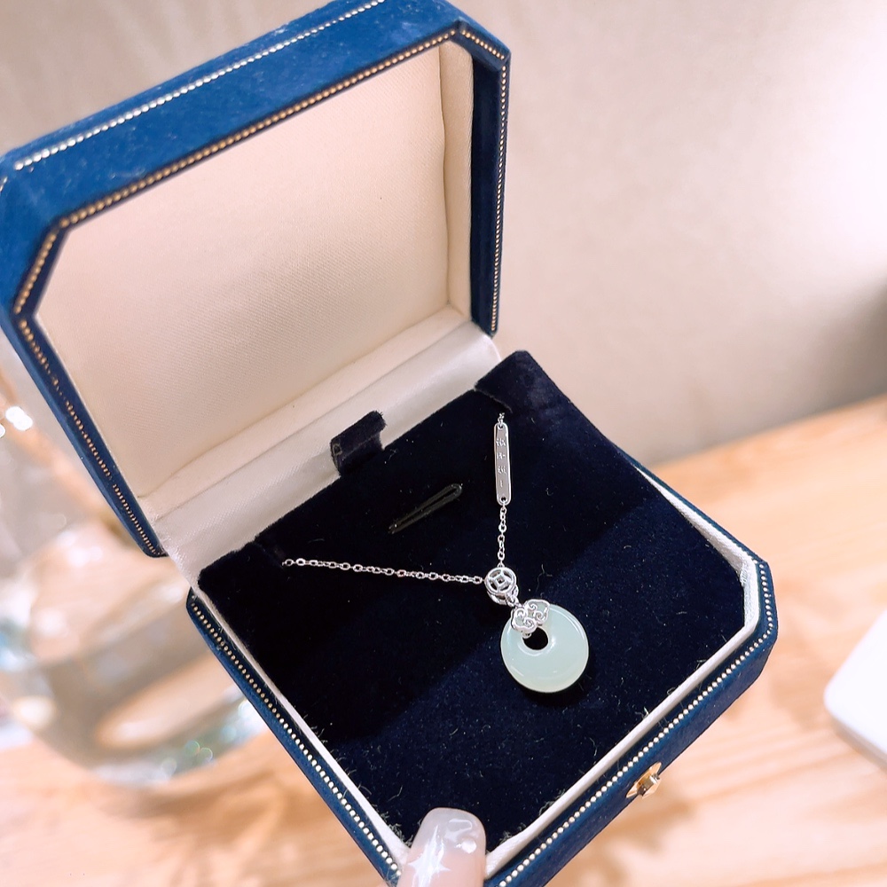 Hypoallergenic Silver Hetian Jade Necklace Fashion Date Night Gold