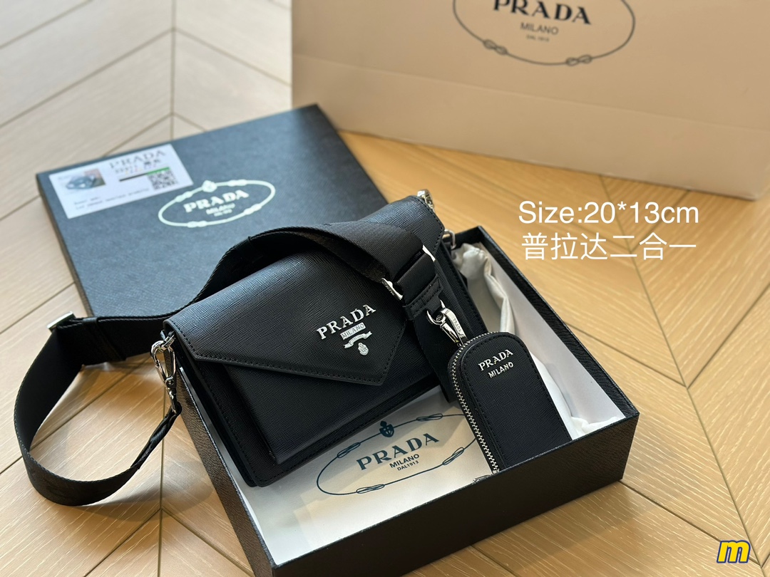 Comes with box PRADA 2-in-1 size 2013cm cross pattern fabric is wear-resistant! Durable!