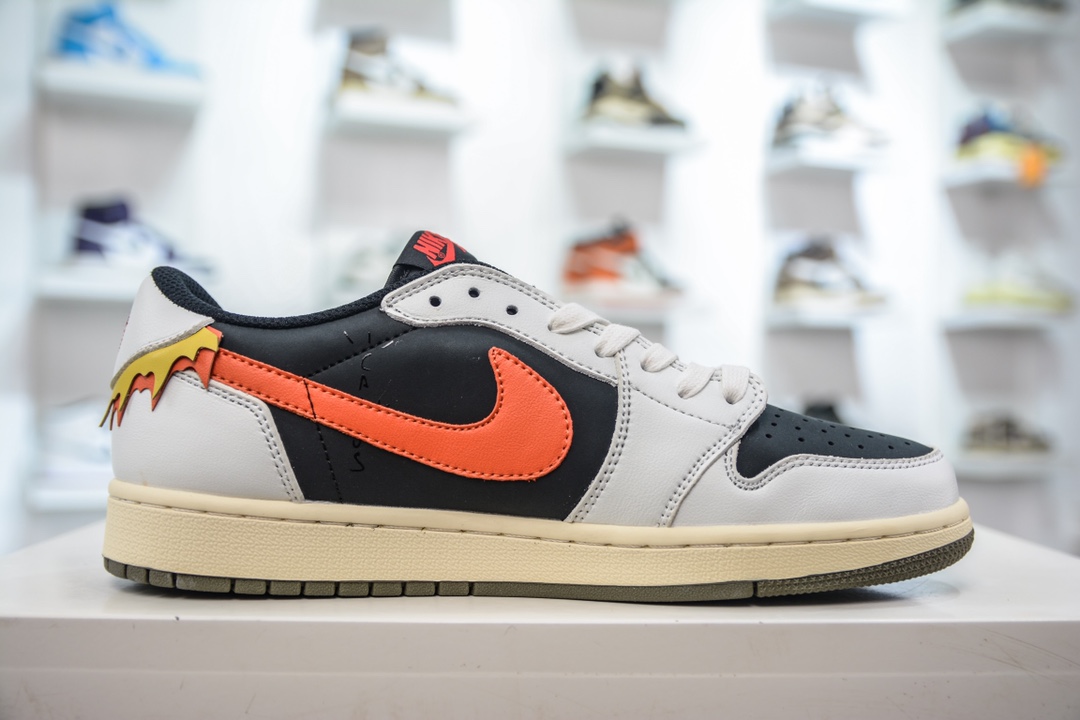 TS x Air Jordan AJ1 Low Low-top joint customized black and orange color DM7866-992