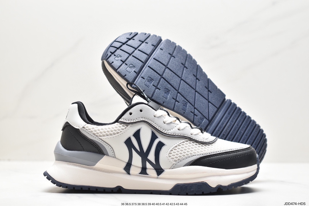 MLB Chunky Liner New York Yankees Senior Shoes Series Low-top Running Shoes ”Leather White and Red NY Print” 3ASHRJ13N (GP004C)