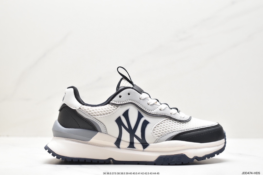 MLB Chunky Liner New York Yankees Senior Shoes Series Low-top Running Shoes ”Leather White and Red NY Print” 3ASHRJ13N (GP004C)