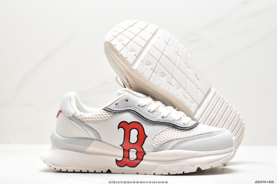 MLB Chunky Liner New York Yankees Senior Shoes Series Low-top Running Shoes ”Leather White and Red NY Print” 3ASHRJ13N (GP004C)