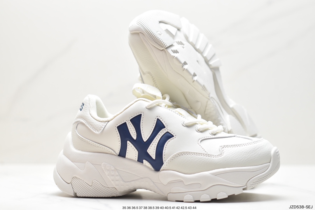 MLB Chunky Liner New York Yankees Senior Shoes Series Low-top Jogging Shoes ”Leather White Black NY Print”