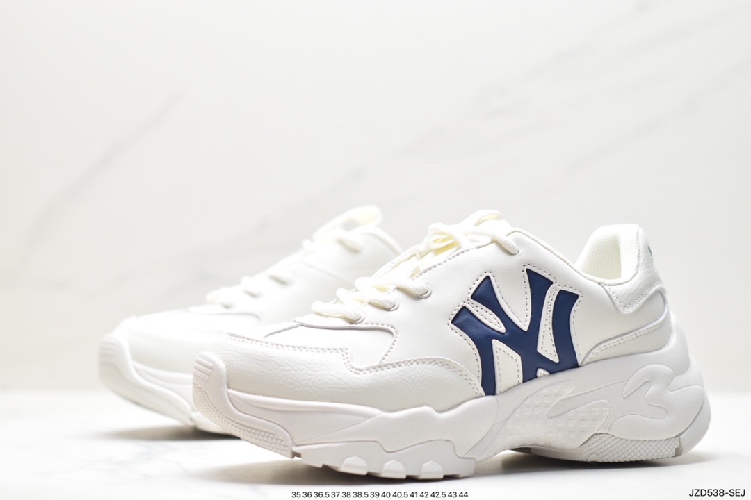 MLB Chunky Liner New York Yankees Senior Shoes Series Low-top Jogging Shoes ”Leather White Black NY Print”