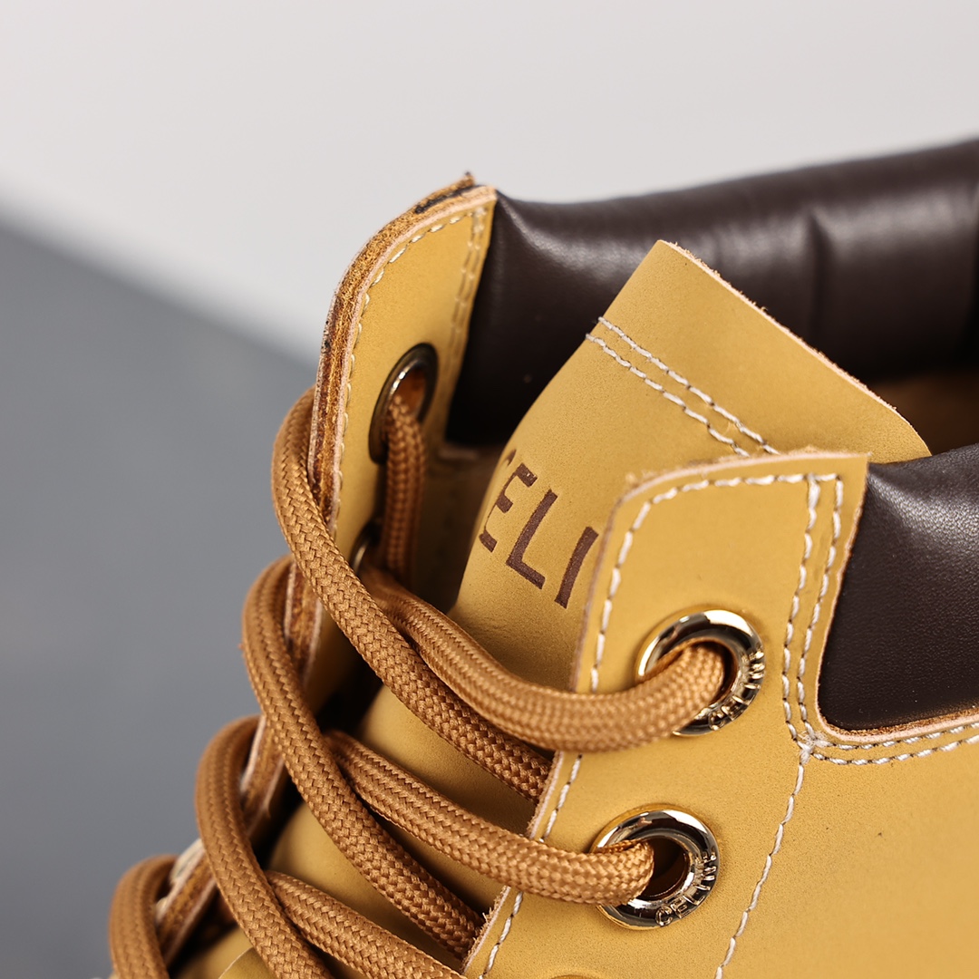 Celine Lace Up Boots ”Wheat” Celine versatile British style mid-tube motorcycle goddess military uniform Martin boots 2022 autumn and winter new products