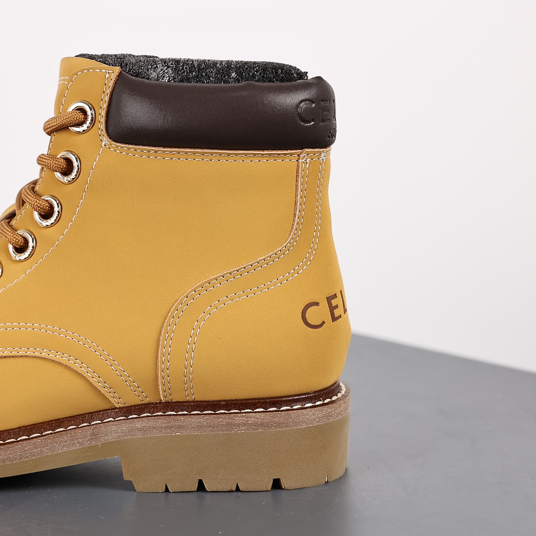 Celine Lace Up Boots ”Wheat” Celine versatile British style mid-tube motorcycle goddess military uniform Martin boots 2022 autumn and winter new products