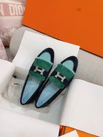 Hermes Shoes Loafers Single Layer Calfskin Cowhide Genuine Leather Rubber Sheepskin Fall/Winter Collection Casual