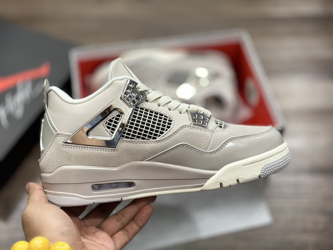 Air Jordan 4 AJ4 Joe 4 electroplated silver basketball shoes AQ9129-001