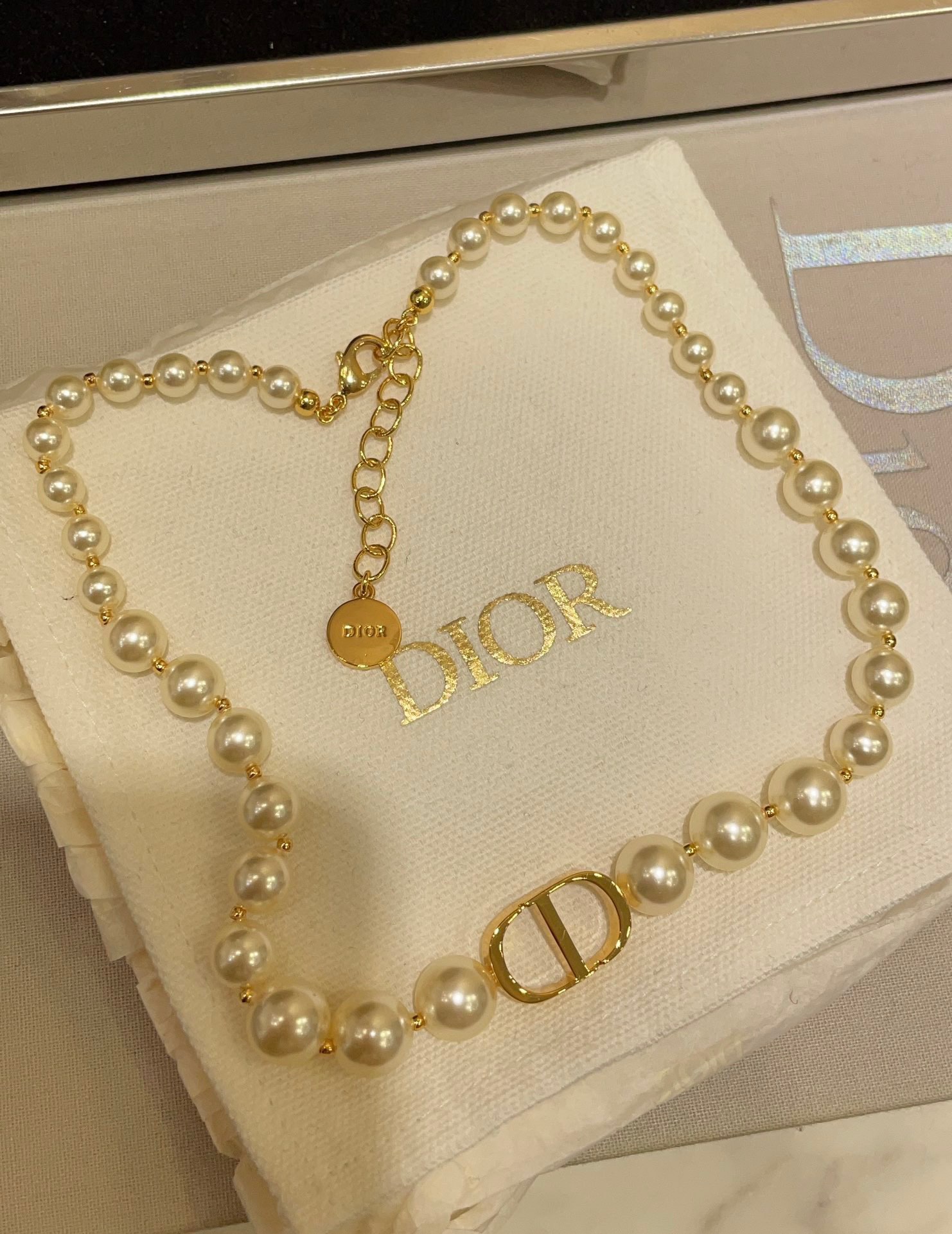 Dior Classic Gold-Tone CD Pearl Necklace & Bracelet Set - Comprehensive