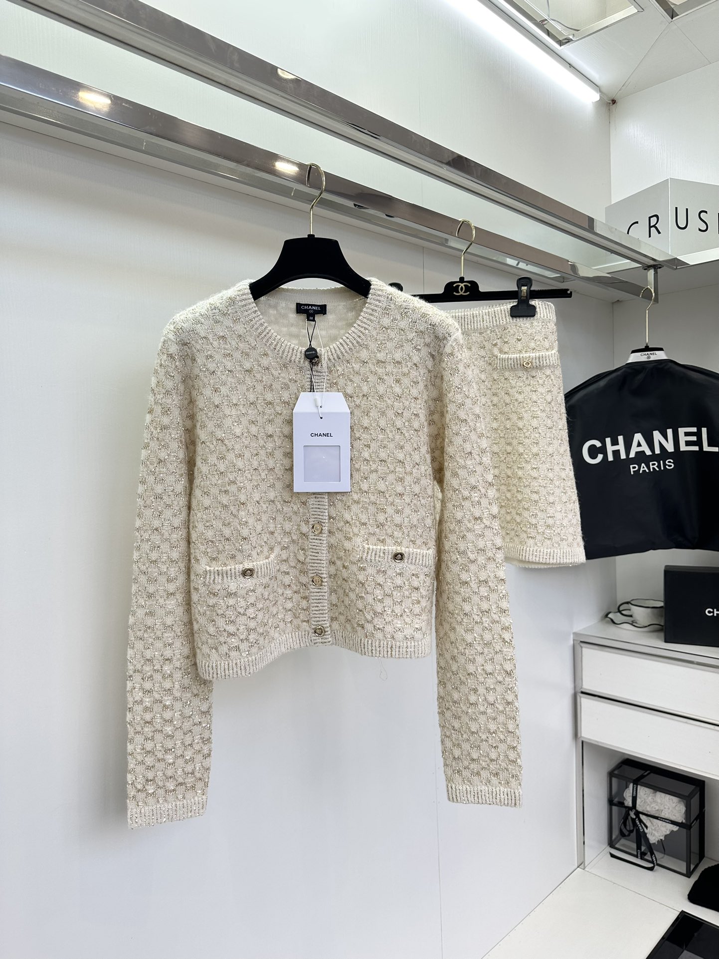 Chanel Clothing Sweatshirts Apricot Color Black Cashmere