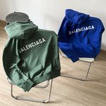 Balenciaga Clothing Hoodies Blue Green Printing Fall/Winter Collection Hooded Top