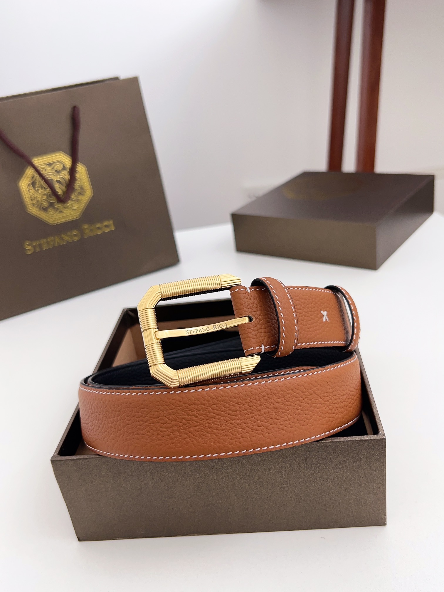 Real-Grade Stephen Man’s Belt: Soft-Headed Calves, Brass Pin Buttons, Commercial Leisure Matching - 图片 2