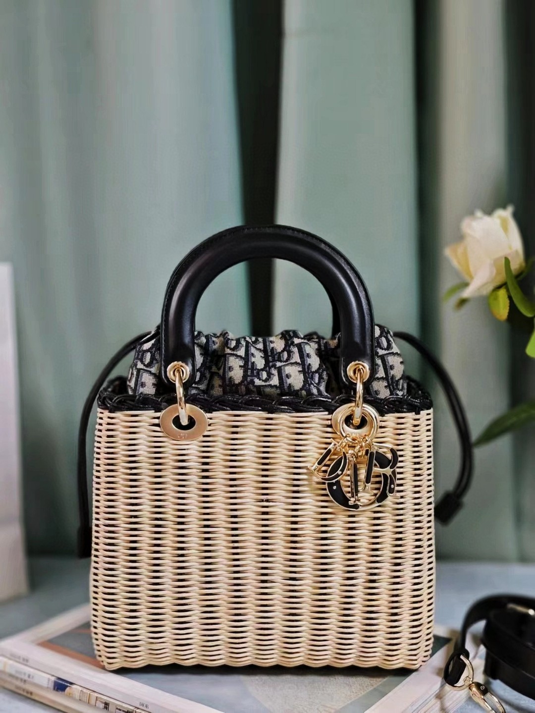 Dior Wicker 柳條編織 戴妃籃子包 藍色 Oblique 小袋