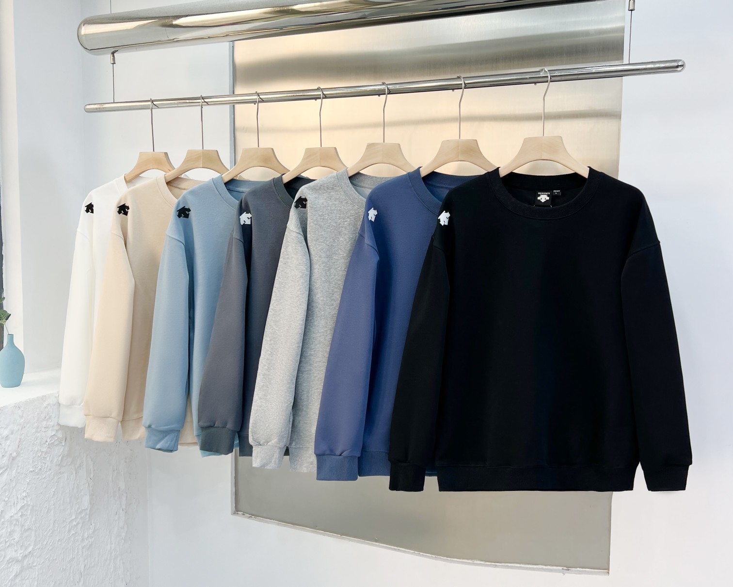 Descente Kleidung Sweatshirts Aprikosenfarbe Schwarz Blau Dunkelblau Grau Hellblau Weiß Baumwolle Herbstsammlung Lässig