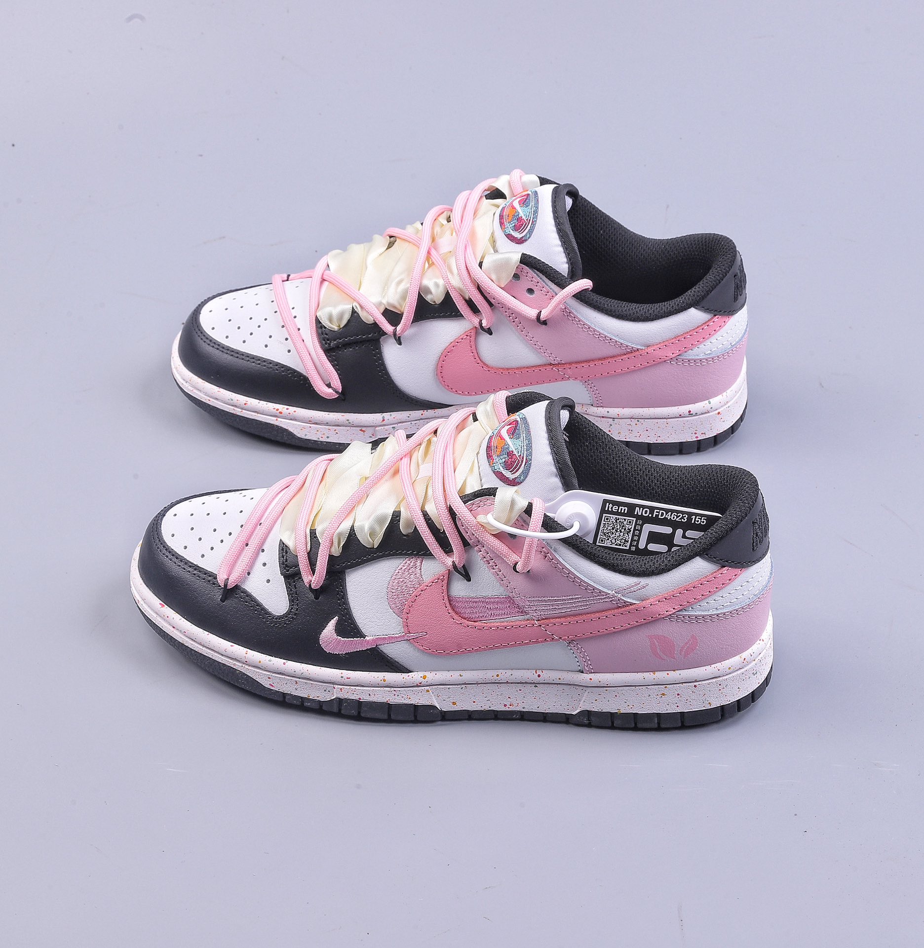 CS Nk Dunk Low ”Multi Color” 黑白粉 活力三勾 定制版解构绑带休闲板鞋 FD4623-155