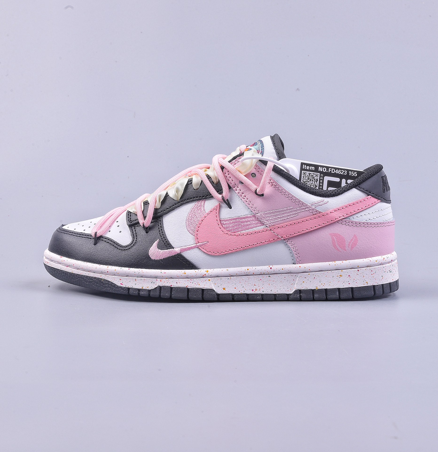 CS Nk Dunk Low ”Multi Color” 黑白粉 活力三勾 定制版解构绑带休闲板鞋 FD4623-155