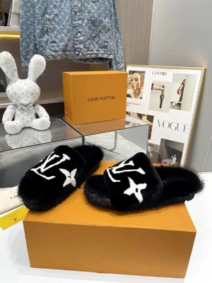 Louis Vuitton Shoes Slippers Rabbit Hair Rubber