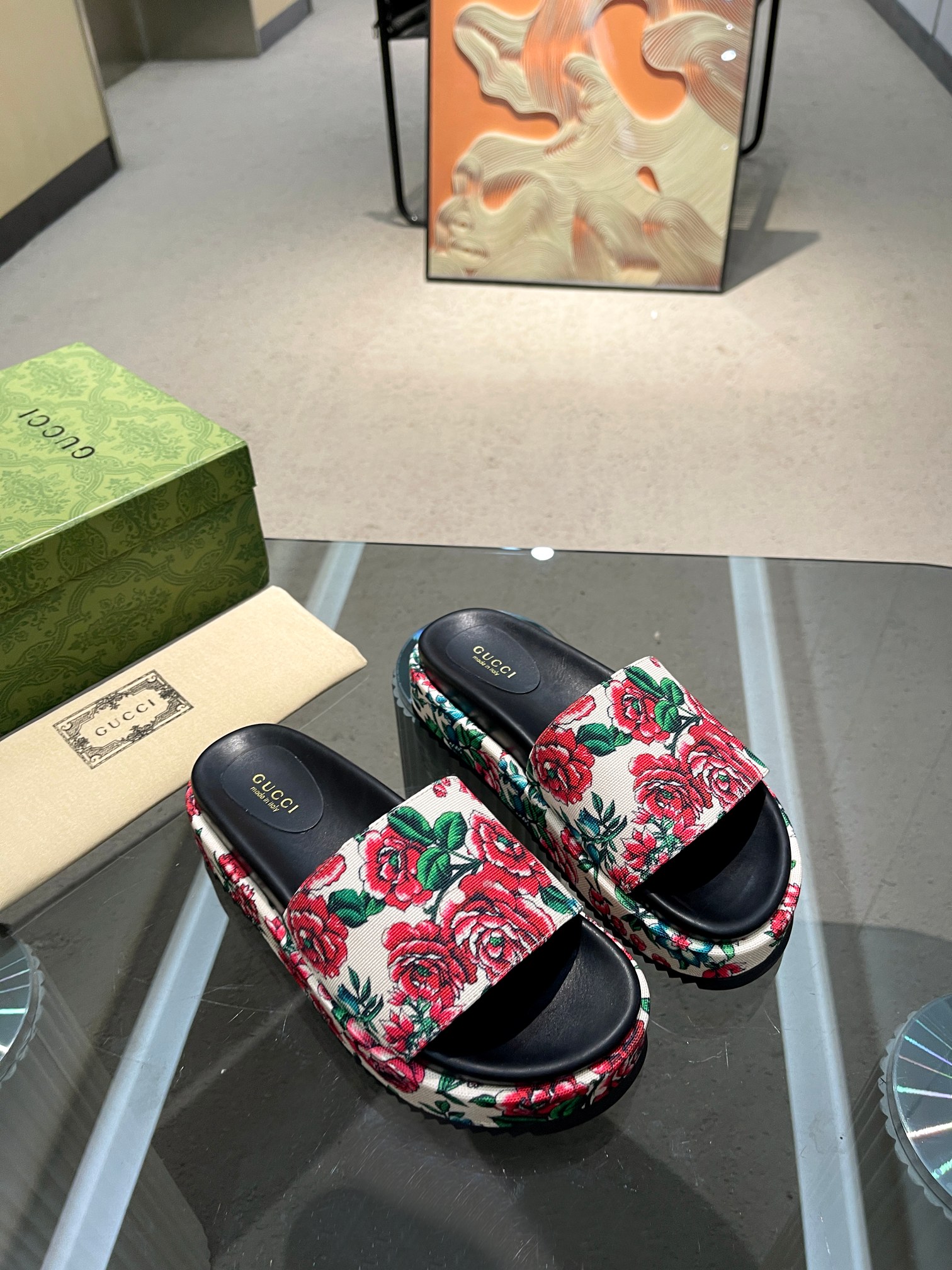 Gucci Limited Edition Floral Print Platform Slides Thick Sole Sandals 1 Gucci Limited Edition Floral Print Platform Slides Thick Sole Sandals