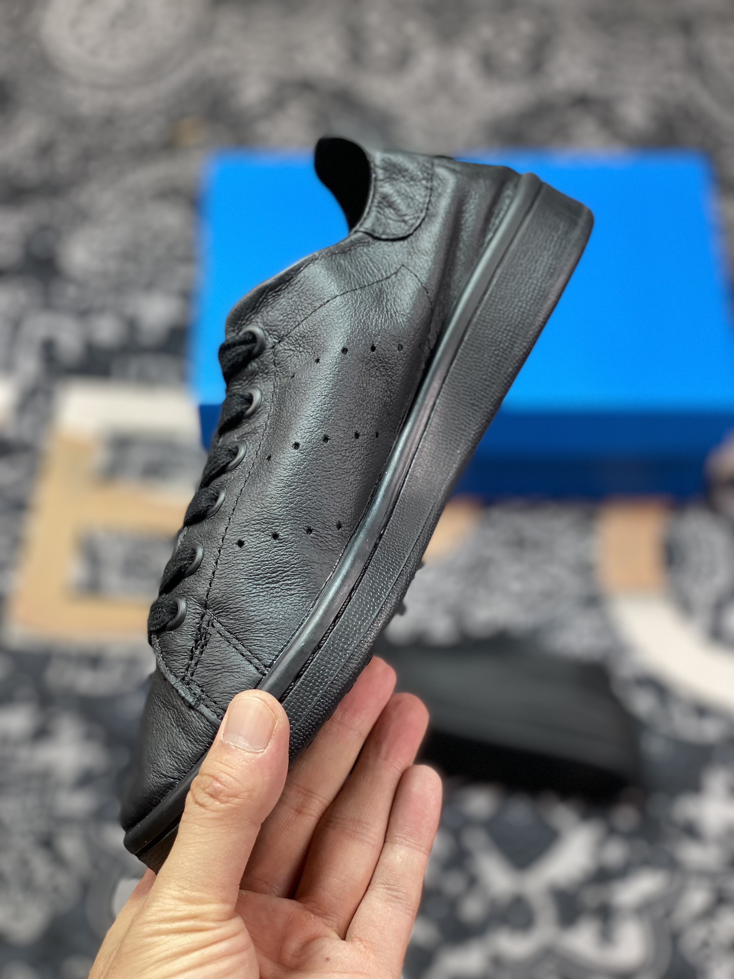 Balenciaga x Adidas Stan Smith Leather ”Triple Black” Smith old version series low-top sneakers ”Leather joint full black and white LOGO” 721836 WBDV3 1000