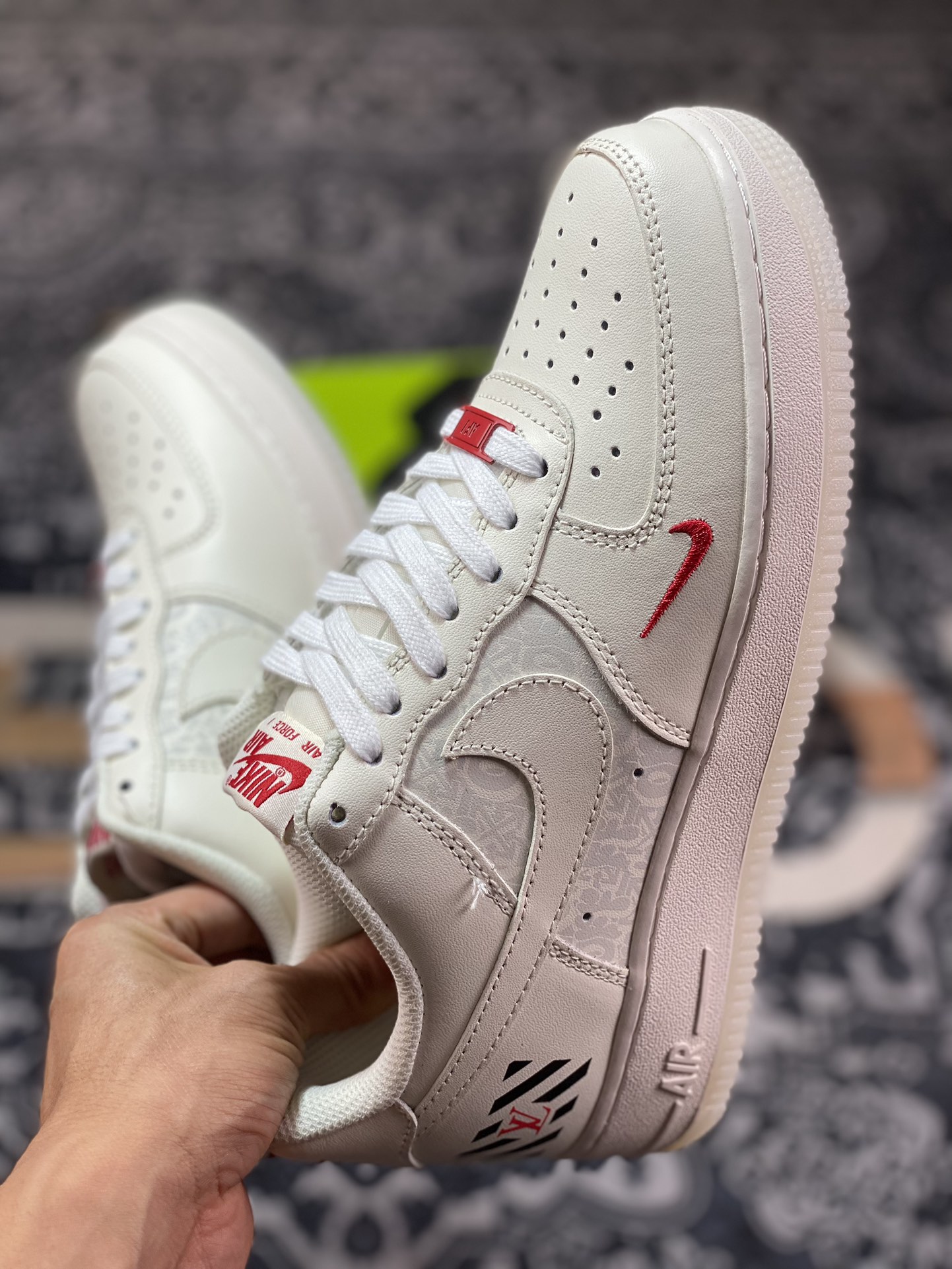 Louis Vuitton x Nike Air Force 1 07 LV8 Low ”Off-White/Beige/Red LV” Air Force One Sneakers ”OW Joint Beige Black and Red LV Print” BS6055-825