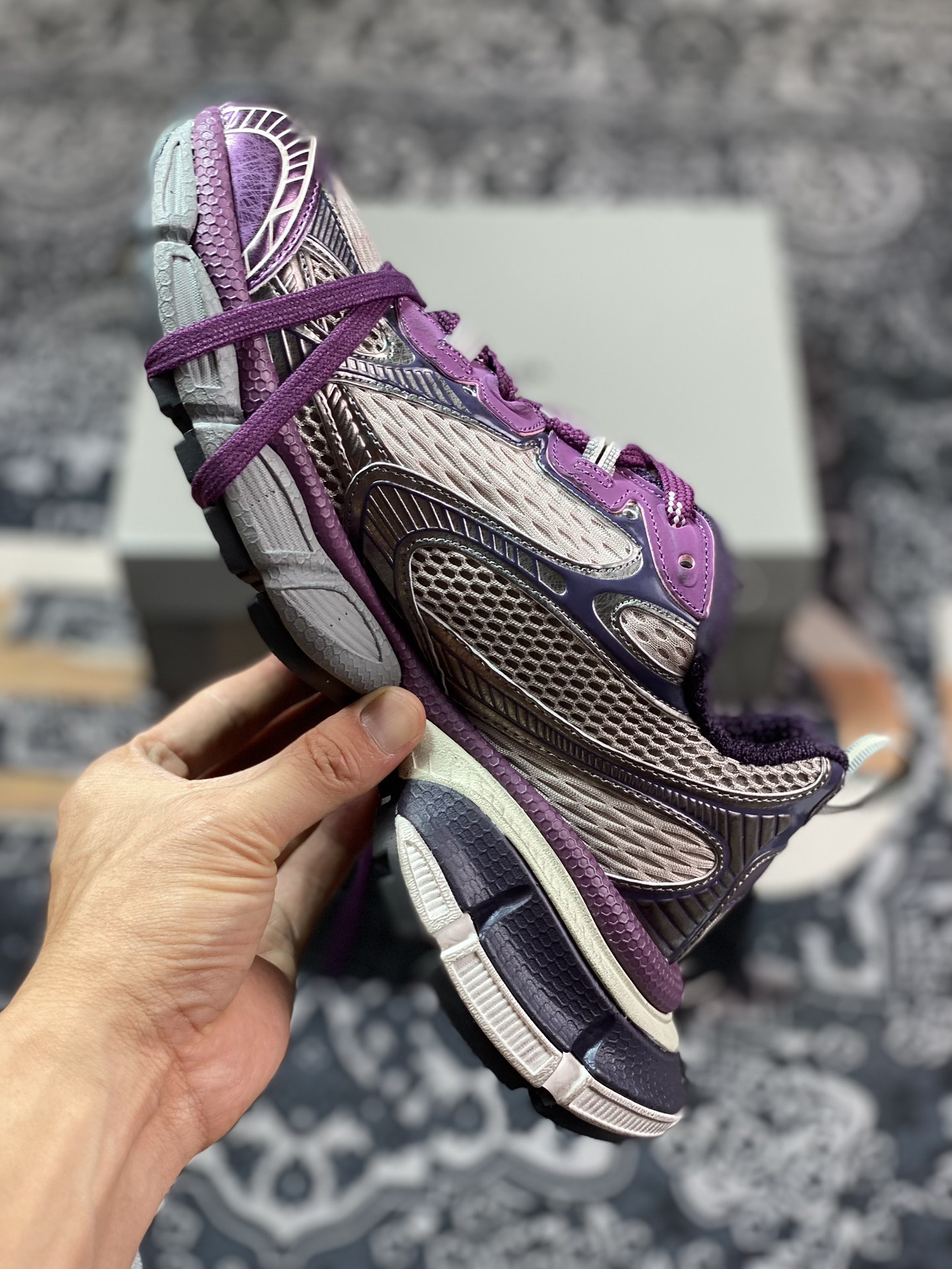 Balenciaga BALENCIAGA 3XL Sneakers 3+ series low-top retro wide-soled grandpa style trendy all-match casual jogging shoes ”Net woven Roland purple silver gray black” 734731 W3XL5 1269