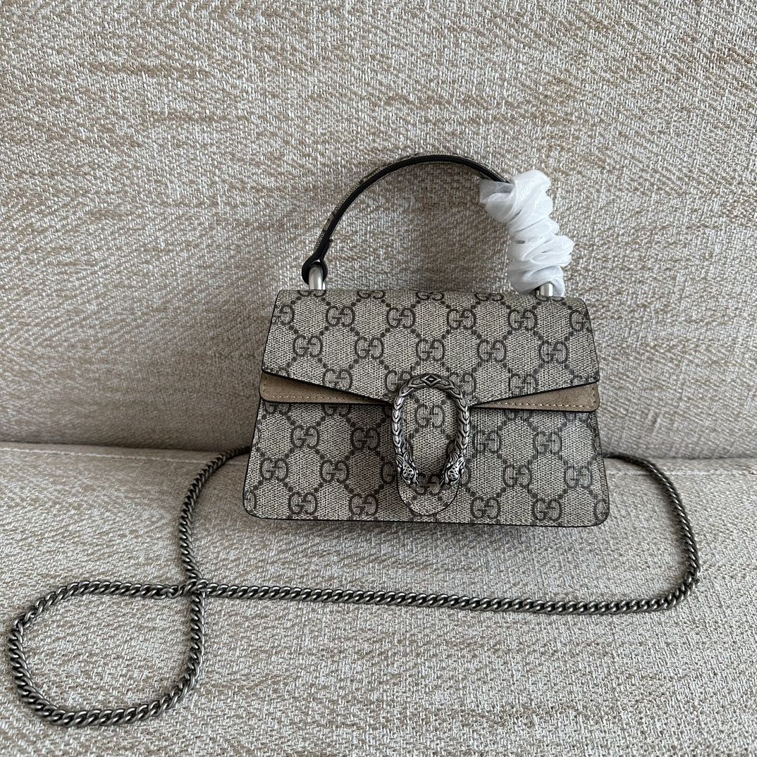 Gucci GG Supreme Sacs À Main Couleur beige Gris Toile La chaîne