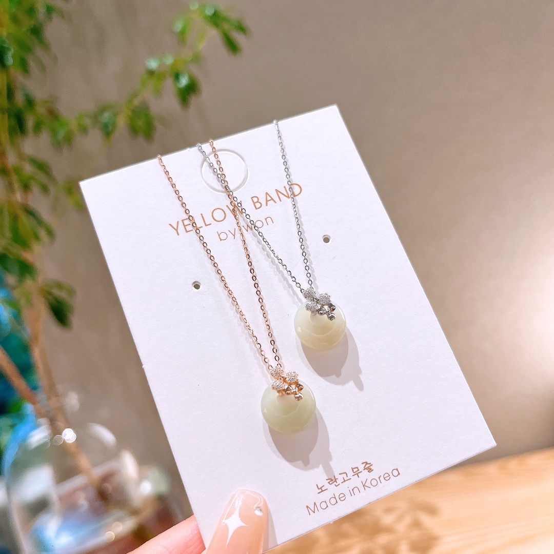 Fine Silver Hetian Jade Necklace Light Luxury Party Silver