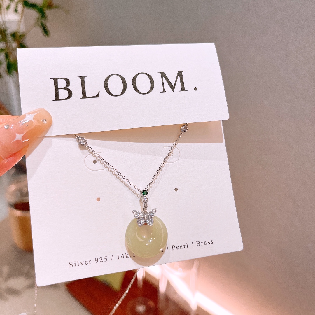 High Polish Silver Hetian Jade Necklace Korean Style Spring Festival