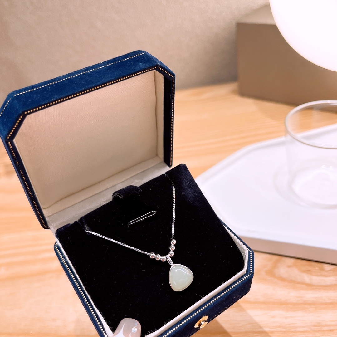 High Polish Silver Hetian Jade Necklace Ethereal Birthday Silver