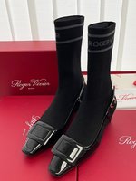 Roger Vivier Sock Boots Splicing Fabric Genuine Leather Knitting Patent Sheepskin Wool Fall/Winter Collection Belle