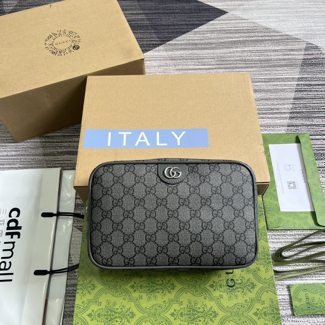 GUCCI Toiletry Bag GG Supreme Canvas Double G Hardware Red Green Web Zip