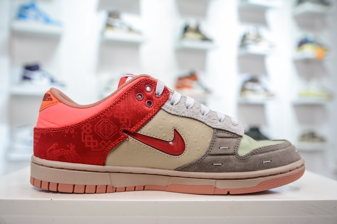 TOP pure original CLOT x NK Dunk SB Low ”What TheCLOT” brown blue gray with sneaker card FN0316-999