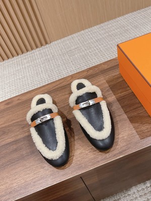 Highest Product Quality Hermes Kelly Shoes Half Slippers Cashmere Cowhide Fall/Winter Collection