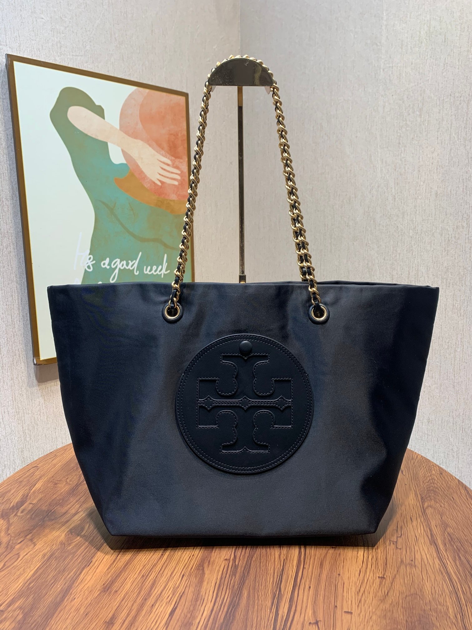 Tory Burch Tolbaki Ella Chain Nylon Laptop Bag with Leather Details.