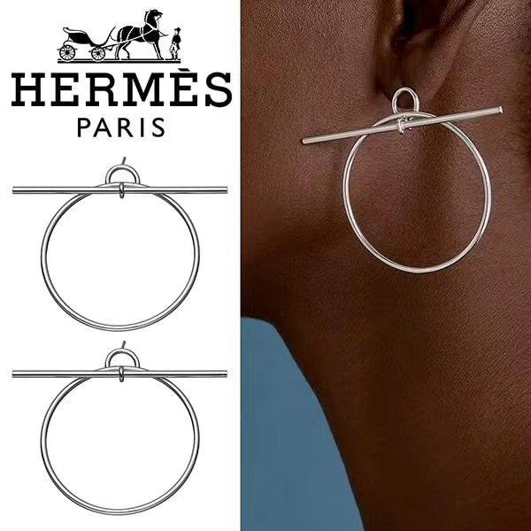 Hermès H爱马仕耳钉猪鼻子耳环 新款横杆圆圈 耳环 亚金材质耳钉三色
