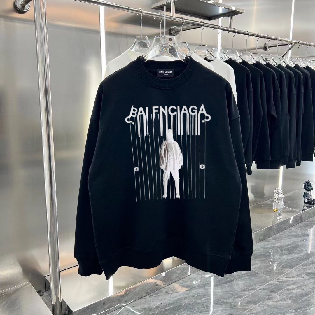 Balenciaga Clothing Sweatshirts Black White Printing Unisex Cotton Fall/Winter Collection