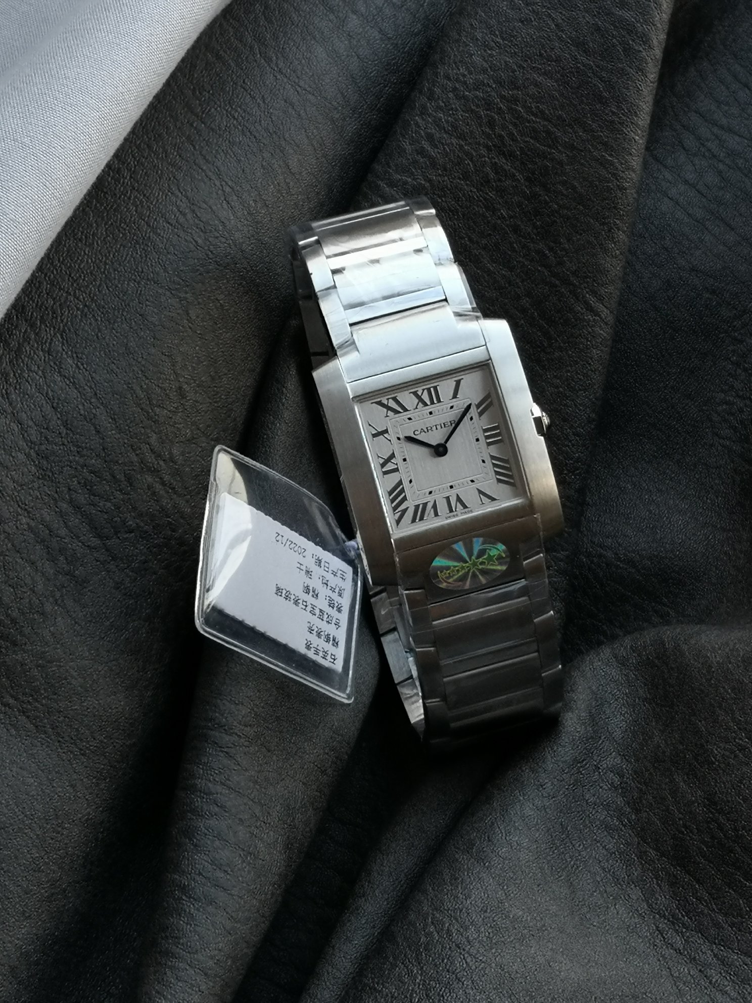 까르띠에 탱크 5 S공장 쿼츠 무브먼트 블루 화이트 스틸밴드 레플리카 42733 Cartier 상세 이미지 4